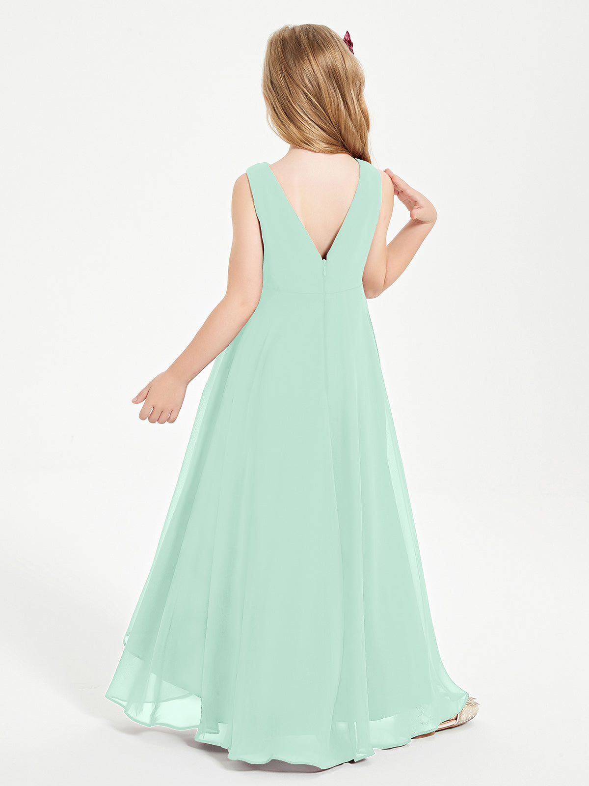Modern Asymmetrical Cowl Neck Junior Bridesmaid Dresses Mint Green